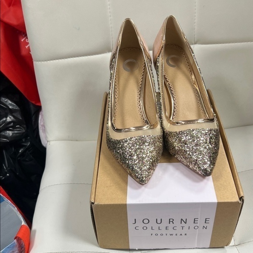 Journee Collection Sparkling Glitter Heels - Rose/Gold